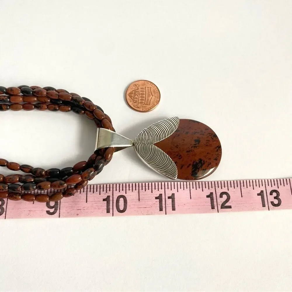 Jay King Mine Finds Necklace Mahogany Obsidian Jasper Sterling Silver Pendant‎